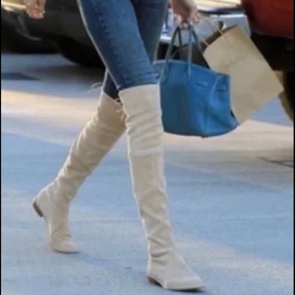 Stuart Weitzman Lowland OTK Boots - Buff Suede - Picture 9 of 10